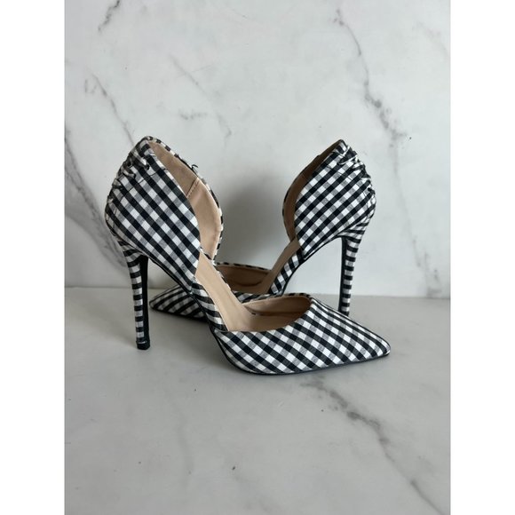 Qupid Shoes - QUPID Black White Gingham Heels Sz 5.5